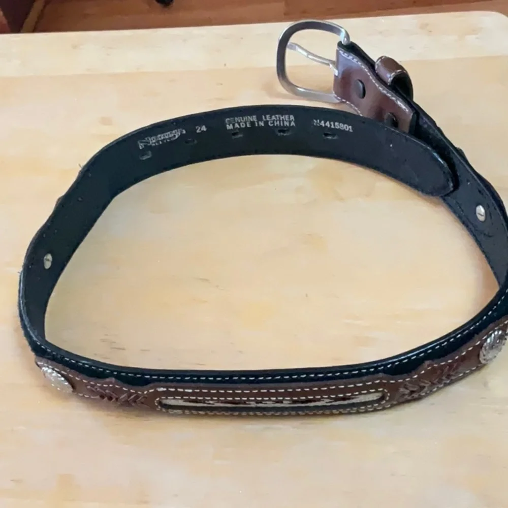 Nocona Youth Brown & Black Inlay Concho & Fabric Western Belt N4415801 Size 24